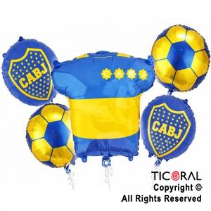 SET DE GLOBOS METALIZADO BOCA JUNIORS ESCUDO 5 UNIDADES X 1